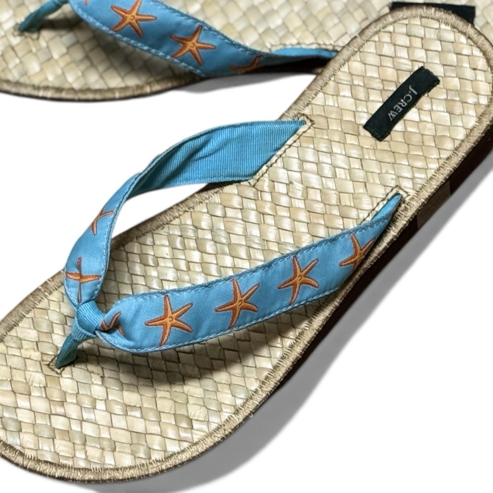 J.CREW Women's 9 Woven Rattan Starfish Turquoise Flip Flop Sandals Boho Beach